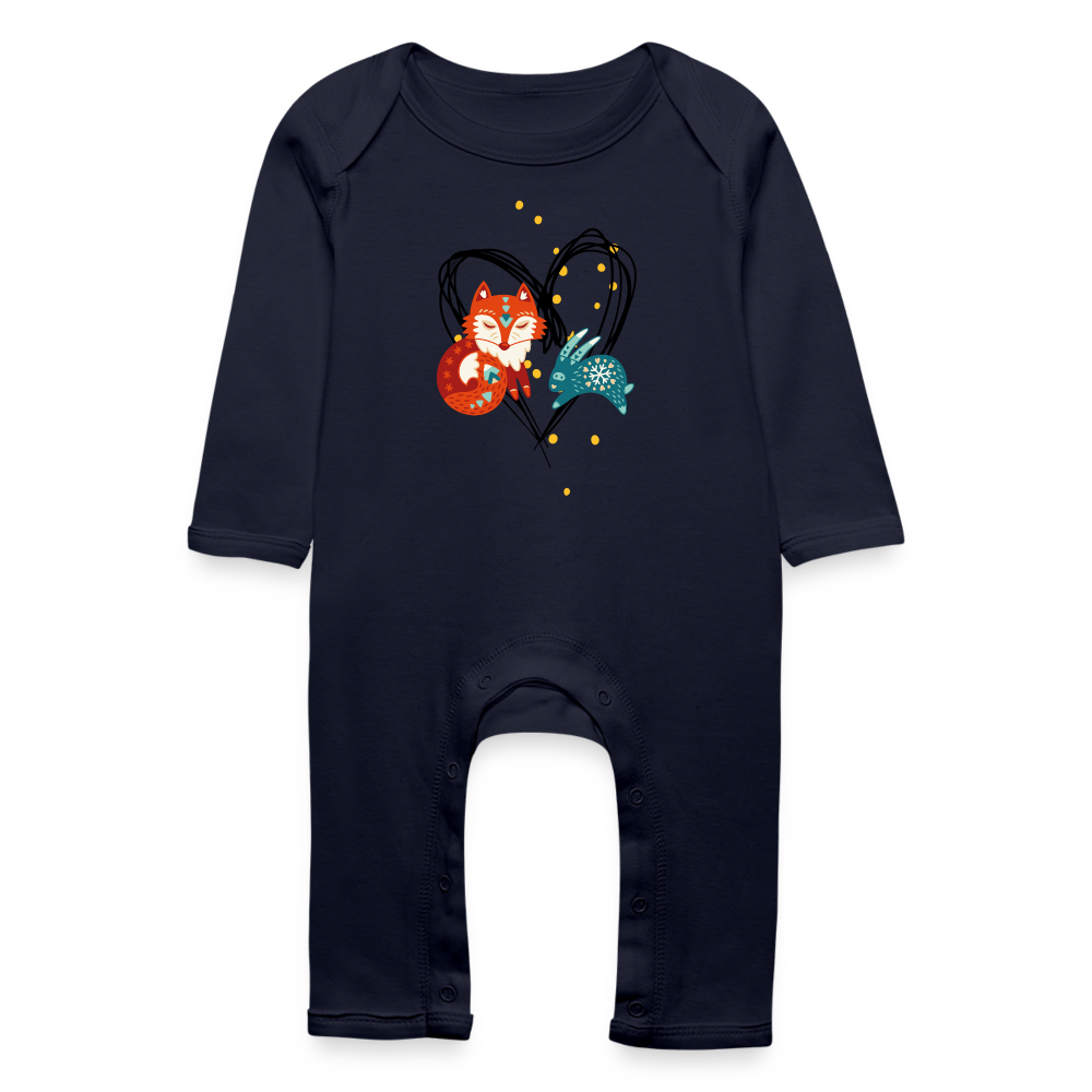 Baby Bio Strampler - fox and rabbit - Navy