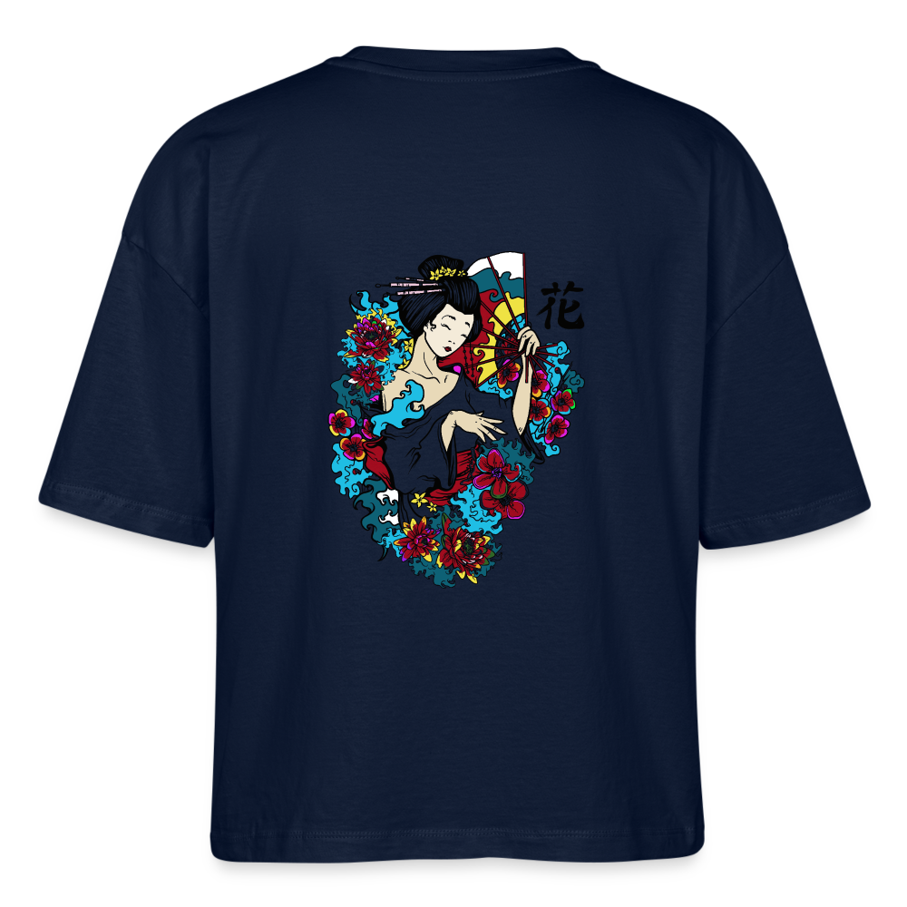 Stanley/Stella Frauen Boxy Bio-T-Shirt Nova - Geisha Flower - Navy